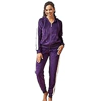Velour Sweatsuits for Women Casual Zip Up Hooded Jackets and Long Pants 2 Pieces Outfits Sets