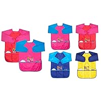 Bundle of 6 Pack Children's Painting Smocks with Long Sleeve and 3 Pockets for Age 3-8