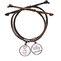 Love You Heart Red Quote Handwrite Bracelet Rope Hand Chain Leather Princess Wristband