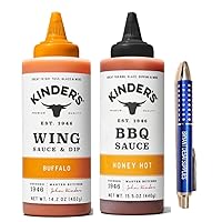 Kinder's Buffalo Wing Sauce 14.2oz And Kinder's Honey Hot BBQ Sauce 15.5oz, Packaged with BRYANT DESAI SUPPLIES Pen