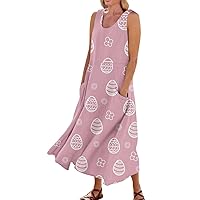 Sleeveless Cotton Linen Summer Maxi Dress Women 2024 Sleeveless Loose Shirt Flowy Beach Boho Long Floral Dress