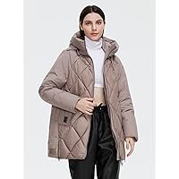 Jackets for Women - Patched Detail Raglan Sleeve Drawstring Hooded Quilted Coat (Color : Apricot, Size : XX-Large)