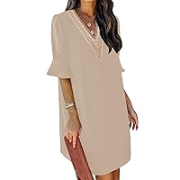QACOHU Summer Dresses for Women 2024 V Neck Ruffle Short Sleeve Shift Dress