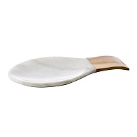 Thirstystone White Marble and Acacia Wood Large Spoon Rest 10.75