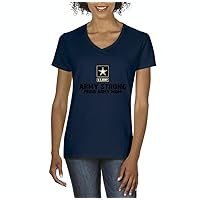 Xekia U.S. Army Star Army Strong Proud Army Mom Fashion People Couples Women's V-Neck T-Shirt Tee Clothes Large Navy Blue