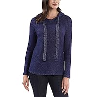 Kenneth Cole NY Women's Knit Hoodie Pullover (S, Blue/White)