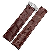 Genuine Leather watchband for TAG heuer Wrist Band Blue Black Brown Bracelet 19mm 20mm 22mm with Folding Clasp Leather Straps (Color : 10mm Gold Clasp, Size : 19mm)