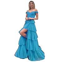 Off Shoulder A line Layers Glitter Tulle Prom Homecoming Cocktail Dresses Asymmetrical Skirt 2024 High Low