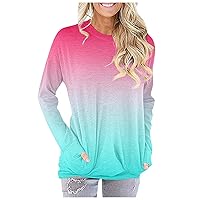 Plus Size Tops,Sweatshirt For Women Long Sleeve Baggy Pullover Shirt Outdoor Gradiant Blouse 2023 Fall Soft Tees