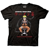 Ripple Junction Naruto Shippuden Men's Short Sleeve T-Shirt Ichiraku Ramen Shop Anime Crew Neck M Black