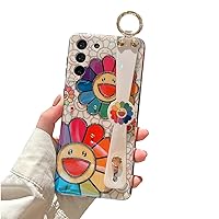 for Samsung Galaxy S21 Plus Case Cute with Wrist Strap Kickstand S21+ Case 5G Glitter Bling Cartoon IMD Soft TPU Shockproof Protective Phone Cases Cover for Girls and Women - Sunflower