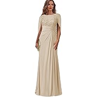 Lace Long Mother of The Bride Dresses with Cape Chiffon Formal Gowns for Women Corset Wedding Party Dress