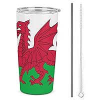 Flag of Wales Welsh 20oz Stainless Steel Tumbler with Lid and Straw Double Wall Insulated Travel Coffee Mug for Cold & Hot Drinks