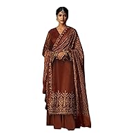 Brown Muslim Women Wear Indian Pure Russian Silk Straight Palazo Salwar Kameez Wedding Dress Hijab Suit 1489