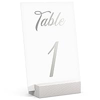 Silver Table Numbers 1-30 for Wedding with 12 pack White Wood Table Number Holders