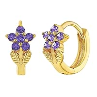 Gold Plated Cubic Zirconia Flower Small Hoop Huggie Earrings for Young Girls and Pre-Teens 8mm - Elegant and Radiant Flower CZ Earrings - Jewelry Gift for Birthdays or Holidays