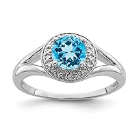 925 Sterling Silver Polished Diamond and Blue Topaz Ring Measures 2mm Wide Jewelry for Women - Ring Size Options: 10 5 6 7 8 9