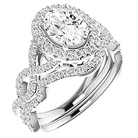Infinity Halo Bridal Set, Oval Cut 2.50CT, VVS1 Clarity, Colorless Moissanite Ring Set, 925 Sterling Silver, Engagement Ring Set, Wedding Ring Set, Perfact for Gift Or As You Want