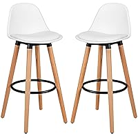 28.5'' Bar Stools Set of 2, Modern Armless Bar Chairs w/Curved Back, PU Leather Cover, Round Footrest, Counter Height Bar Stools for Kitchen Islands, Pubs, Dining Rooms (White)