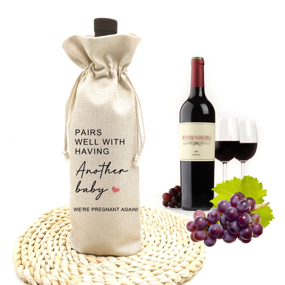 Baby Announcement Wine Bag, Pregnancy Announcement, Gift for Grandparents, Aunt and Uncle - Pairs Well With Having Another Baby,We Are Pregnant Again(5SW19103)