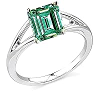 1.10 ct VVS1 Emerald Moissanite Engagement Silver Plated Ring Blue Green Color