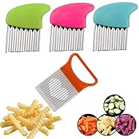 Crinkle Cut Knife set, 1 Fork Slicing Helper 3 Stainless Steel Crinkle Cutter, Fruit And Vegetable Wavy Chopper Knife, Potato Cutter Onion Cutter Fren