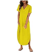 Short Sleeve Dress for Women Summer Fall V Neck Maxi Long Loose Fit Beach Hawaiian Tropical Dress Women 2024