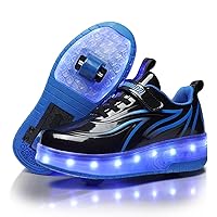 Kids Shoes with Double Wheels - Upgraded Kids Roller Shoes for Gifts, Retractable Wheels Skateboarding Shoes for Kids Sneakers Light Up Rechargeable for Birthday Party Gift