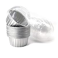Aluminum Foil Ramekin Baking Cups, 5oz 125ml Cheesecake Pan, Creme Brulee Tin Cups with Dome Lids(24pcs, Silver)