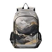ALAZA Black & Gold Marble Mountain Laptop Backpack Purse for Women Men Travel Bag Casual Daypack with Compartment & Multiple Pockets