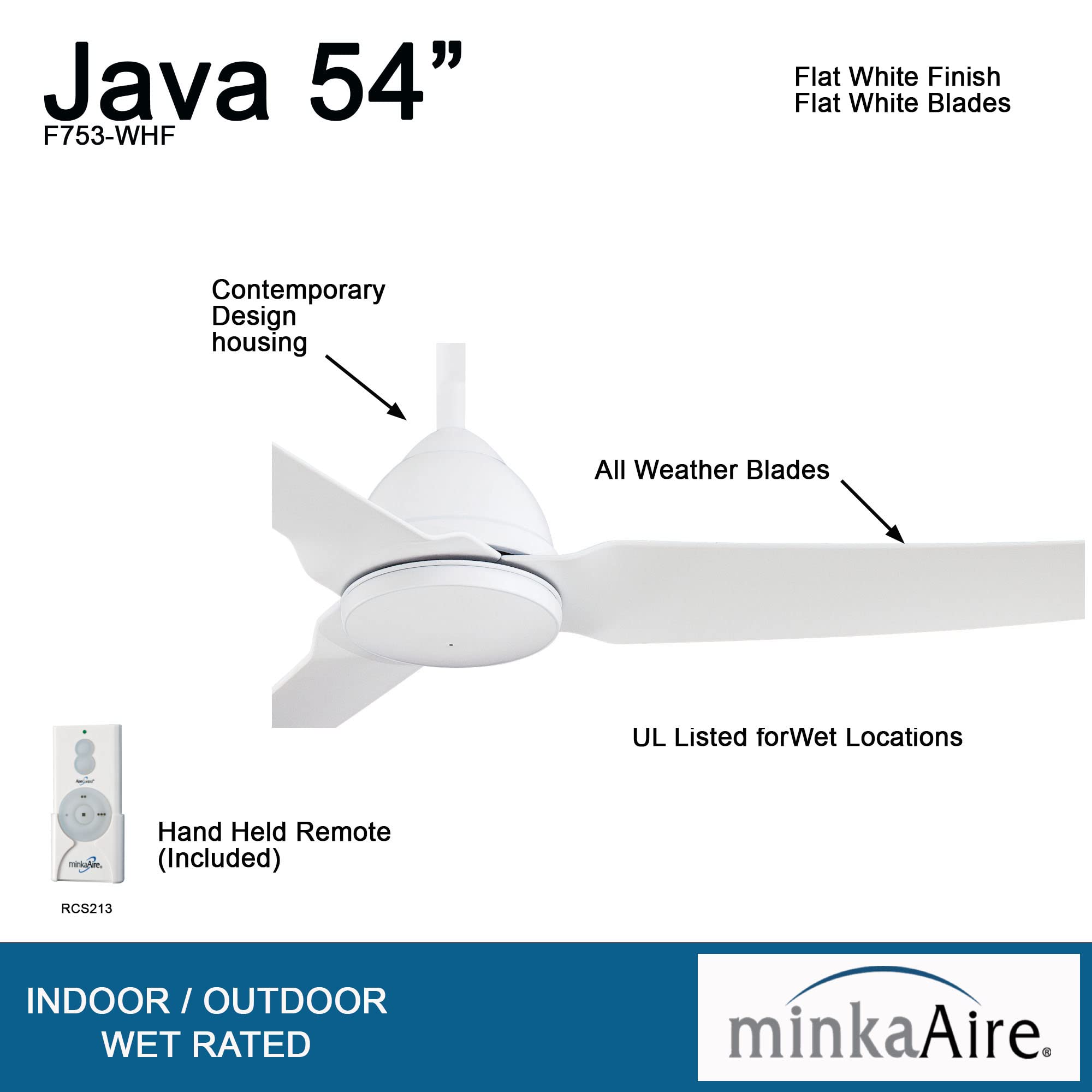 Minka-Aire F753-WHF, Java Flat White 54