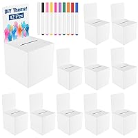12 Pack Raffle Box Ballot Box, Suggestion Boxes Raffle Boxes with Slot Donation Box for Fundraising Collecting Card Tickets and Voting Contest (White)