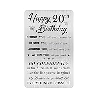 Happy 20th Birthday Card for Men Women, Small Engraved Wallet Card for 20 Year Old Birthday Gifts