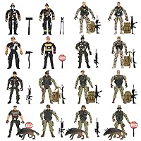 ViiKONDO Action Figure Army Men Toy Soldier 1/18 Scale 3.75inch 16pcs US Firefighter Elite Force Military SWAT Team Weapon Accessory Patrol Dog Wargame Boy Gift