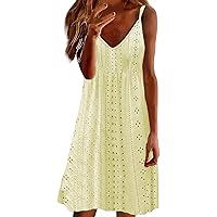 Womens Sleeveless Dresses 2024 Summer Spaghetti Strap Midi Dress Casual Beach Cover Ups Hollow Out Loose Boho Sundress