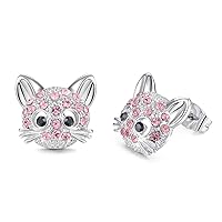 Cute Cat Stud Earrings for Girls Hypoallergenic Cat Cubic Zirconia Earrings for Women Teens Girls Cat Lovers
