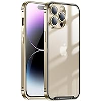 KONSAELR Case for iPhone 15/15 Pro/15 Plus/15 Pro Max, Translucent Matte PC Back Stainless Steel Border Military-Grade Case with Camera Protector,Gold,iPhone15 Pro
