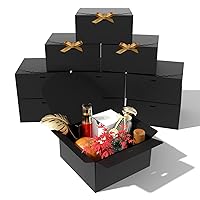 CHARMGIFTBOX 8x8x4 Inch Black Gift Boxes with Lids, 10 PCS Small Cardboard Kraft Paper Gift Boxes with Ribbon for Wedding Birthday Party Present Cake Packaging