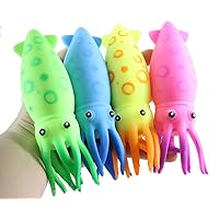 Set of 4 Large Squid Soft Fluff Doh - Filled Squeeze Stress Balls - Sensory, Stress, Fidget Toy Super Soft (All 4 Color Squids)