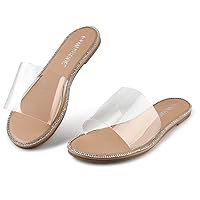 MUSSHOE Women's Clear Flat Sandals Transparent Summer Slide Sandals for Women Dressy