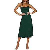 AOOKSMERY Womens Lace Cocktail Midi Dress Spaghetti Strap Cowl Neck Lace Semi Formal Dresses for Women Wedding Guest