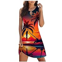 joysale Women's Casual Sleeveless Tank Boho Beach Mini Dress Trendy Keyhole A-Line Swing Mini Babydoll Sundress