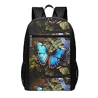 BREAUX Beautiful Blue Butterfly Print Simple Sports Backpack, Unisex Lightweight Casual Backpack, 17 Inches