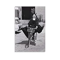 Posters Black And White Nun Riding A Bicycle Wall Art Funny Nun Poster Vintage Photo Canvas Art Poster Picture Modern Office Family Bedroom Living Room Decorative Gift Wall Decor 08x12inch(20x30cm)