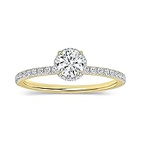Soliatire Studded Shank Engagement Ring for Her with Round Lab Grown White Diamond in 10K Gold