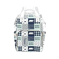 Baby Bear Patchwork Buffalo Plaid Green Diaper Bags with Name Waterproof Mummy Backpack Nappy Nursing Baby Bags Gifts Tote Bag for Women