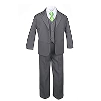 6pc Formal Boy Dark Gray Vest Set Suits Extra Lime Green Necktie S-20 (20)
