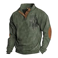 Men Long Sleeve Polo Shirts for Men,1/4 Button Stand Collar Sweatshirts Casual Stylish Fall Pullover with Elbow
