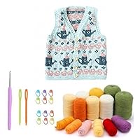 1 Set Crochet Kit for Beginners, Craft Amigurumi Knit and Crochet Kit, Knitting Starter Pack for Adults and Kids (Lovely Girl's Sweater - Color 3)
