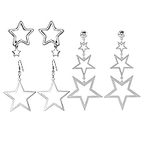 3 Pairs Silver Star Stud Earrings for Women,Star Dangle Earrings Small Stud Earrings Set Hypoallergenic Crystal Long Tassel Stars Dangling Cartilage Stud for Women Jewelry Gift
